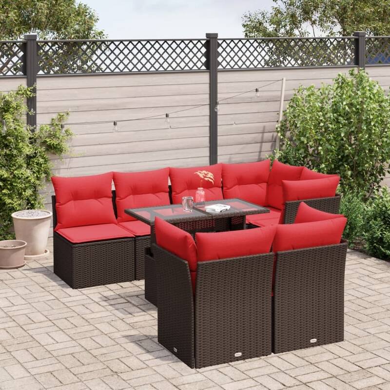 vidaXL Patio Sofa Set with Cushions Modular Outdoor Seating 8 Piece Poly Rattan - 24.4 x 24.4 x 27.2 - Brown