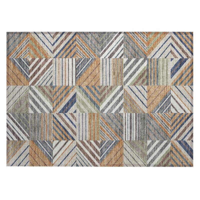 Machine Washable Indoor/ Outdoor Geo Mosaic Chantille Rug