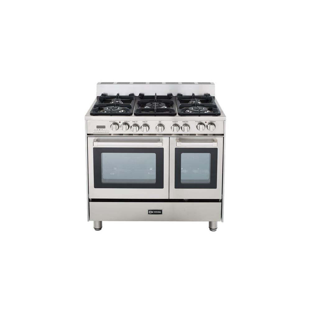 Verona Vefsge365ndw 36 Inch Pro Style Dual Fuel Double Oven Range Closeout With 5 Sealed Burners 3 9 Cu Ft Total Capacity 2 European Convection Ovens Multi Function Programmable Ovens Wok Ring And Storage Drawer White