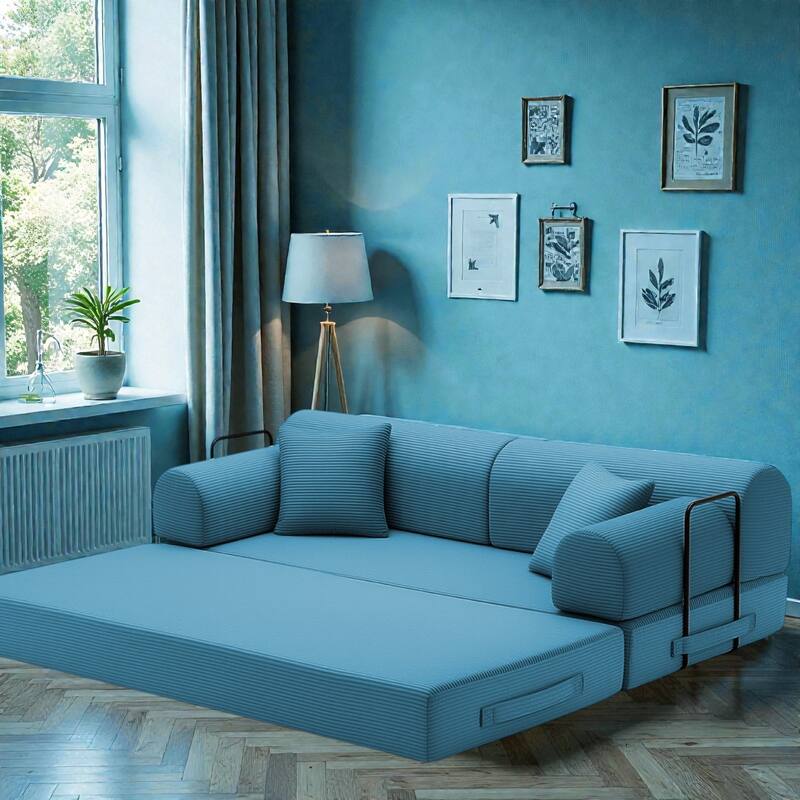 Convertible Sleeper Sofa Bed, 4-in-1 Corduroy Folding Floor Couch with Cylindrical Pillow, 2-Seat Space-Saving Lounge Sofa