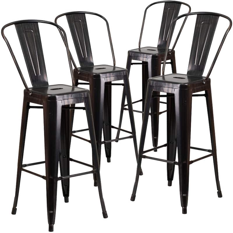 4 Pack 30" High Metal Indoor-Outdoor Barstool with Back - Kitchen Furniture