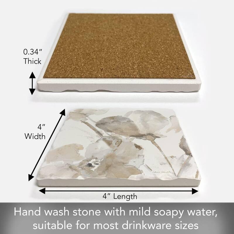 Absorbent Stone Tumbled Tile Coasters, Abstract Floral I, Set of 4