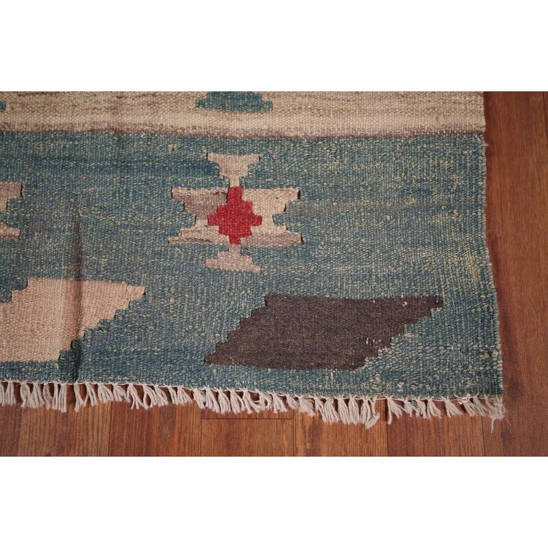 Striped Geometric Kilim Persian Area Rug Hand-Woven Wool Carpet - 4'6"x 9'2"