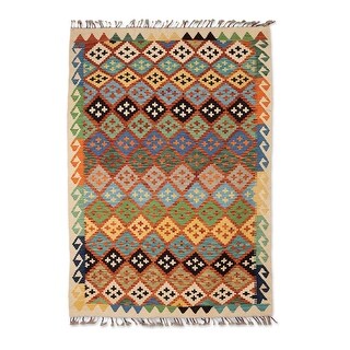 Novica Handmade Refreshing Mosaic Wool Area Rug (3.5X5) - 2' x 6 ...
