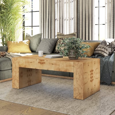 COZAYH Rustic Wood Coffee Table with Burl Finish, Farmhouse Style Center Table with Chunky Block-Legs, Lounge, Rectangular