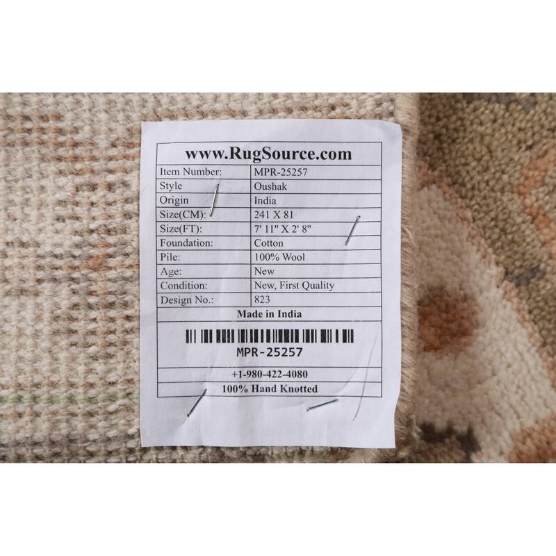 Light Brown Transitional Oushak Runner Rug Handmade Wool Carpet - 2'8" x 7'11"