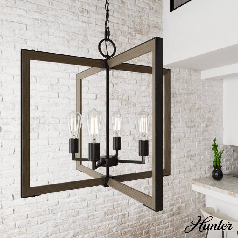 Woodburn Modern Farmhouse Pendant - Foyer, Dining Room, Living Room - Contemporary, Caged, Candle, Transitional, Rustic - 24"  4 Light - Noble  Bronze