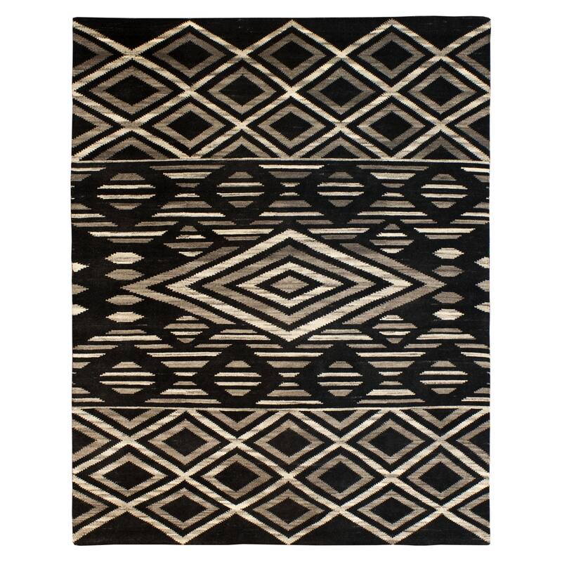 Traditional Black Hand-Knotted Wool Area Rug - 3' x 5' - Black