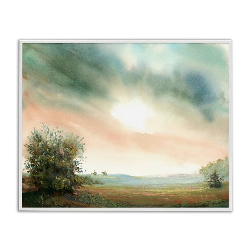 Stupell Sunrise over Pastoral Field Framed Giclee Art Design By Ashley Davis - 30 x 24 - White