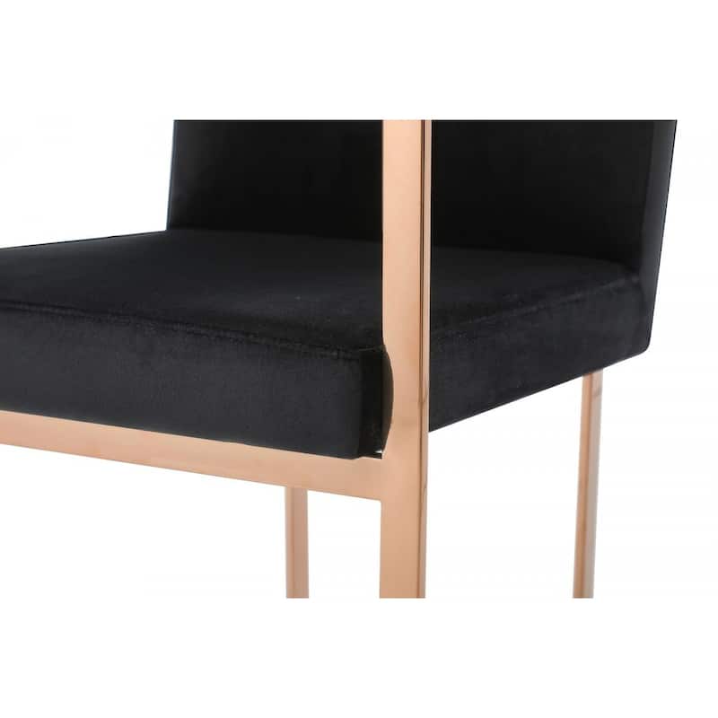 Modern Black Upholstered Fabric Seat Arm Dining Chair with Gold Stainless Steel Legs Solid Back Support - 38”H x 22”W x 24”D