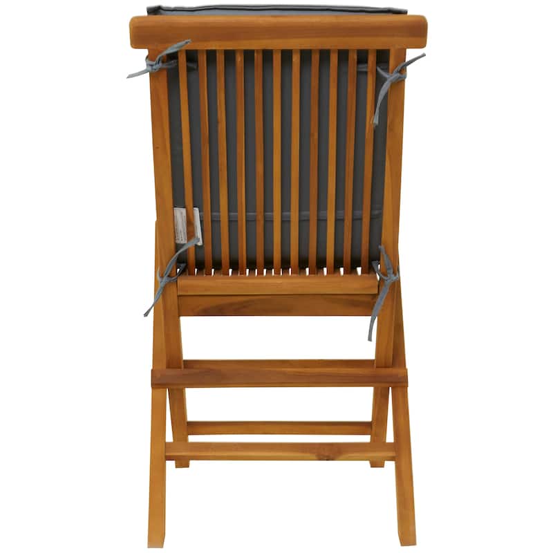 Brown Teak Wood Folding Outdoor Dining Chair with Cushions (Set of 2)