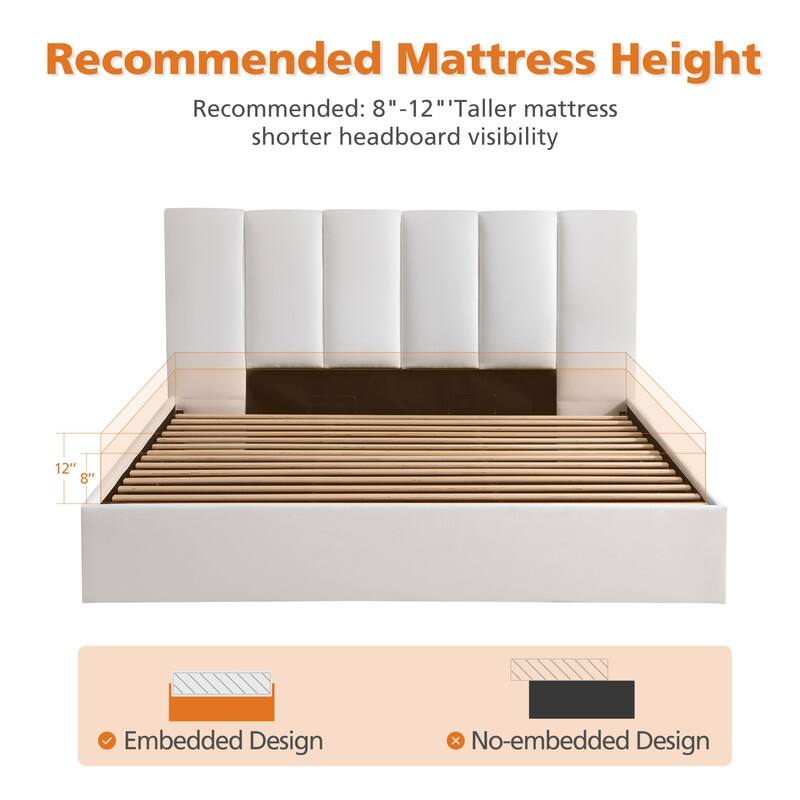 Full Size Lift-Up Storage Bed, White