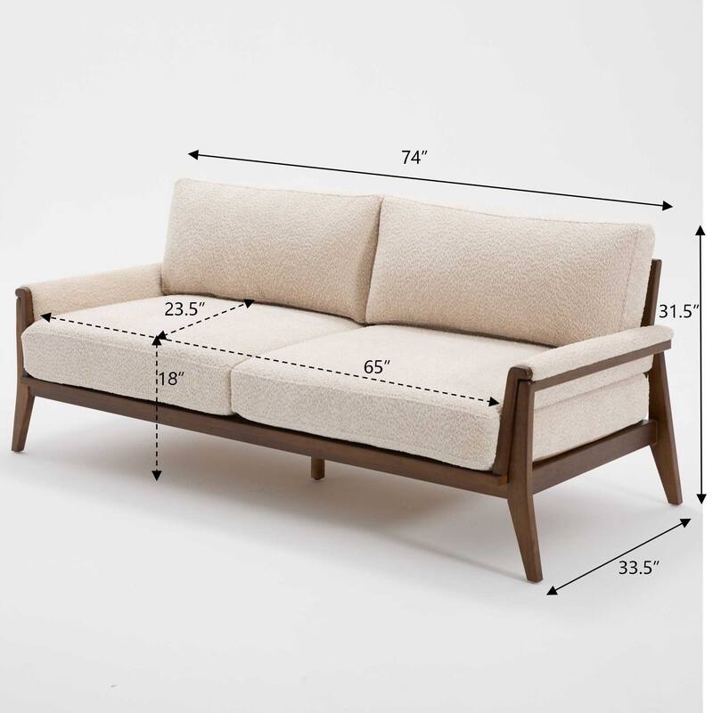 Christopher Knight Home - Mid-Century Modern 3-Seater 74" Upholstered Sofa with Solid Wood Frame