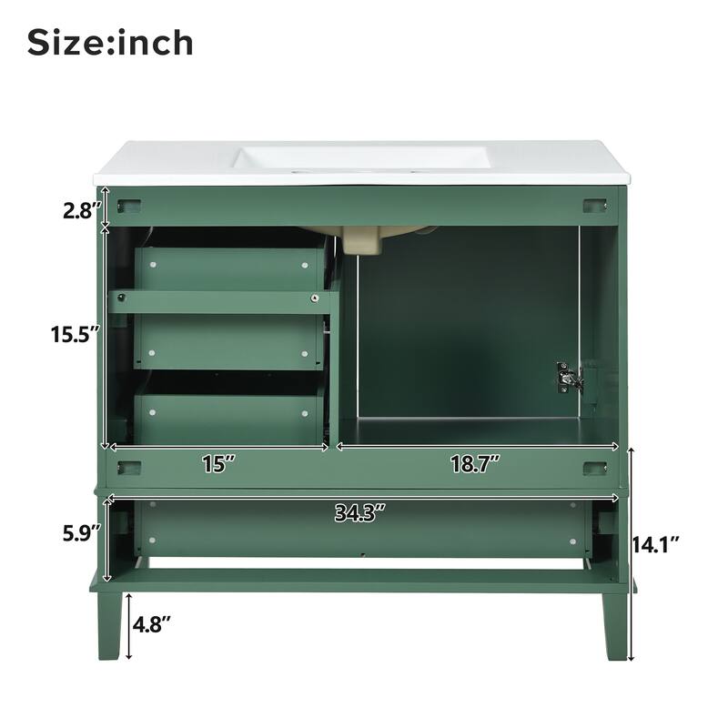 Simple Freestanding Bathroom Vanity Storage Cabinet with 3 Drawers of Different Sizes, Soft Close Door and Metal Handles