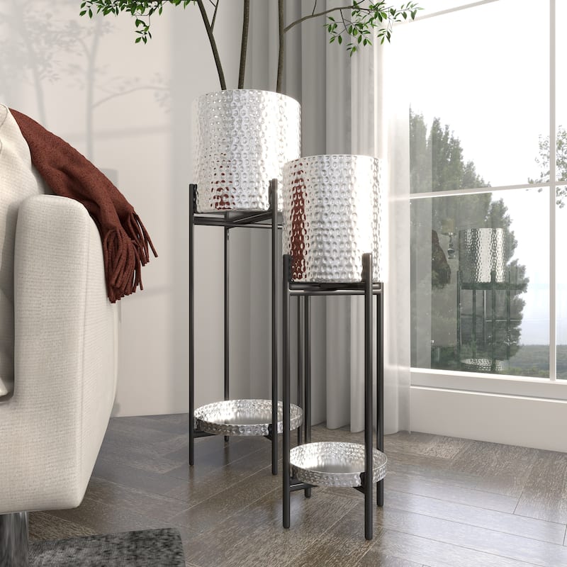 Black or Silver Modern Glam Contemporary Planter Stand (Set of 2) - S/2 24", 33"H