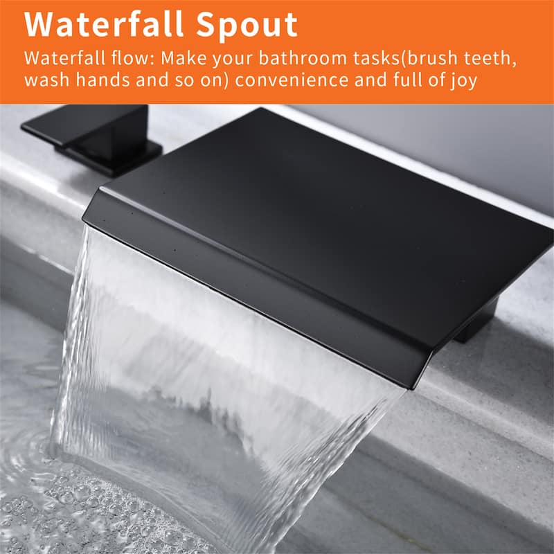 Deck Mount Waterfall Tub Faucet Brass 3 Holes Bathtub Faucet Modern Double Handle Tub Filler