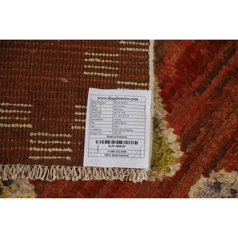 Orange Moroccan Oriental Runner Rug Handmade Hallway Wool Carpet - 3'5" x 15'10"