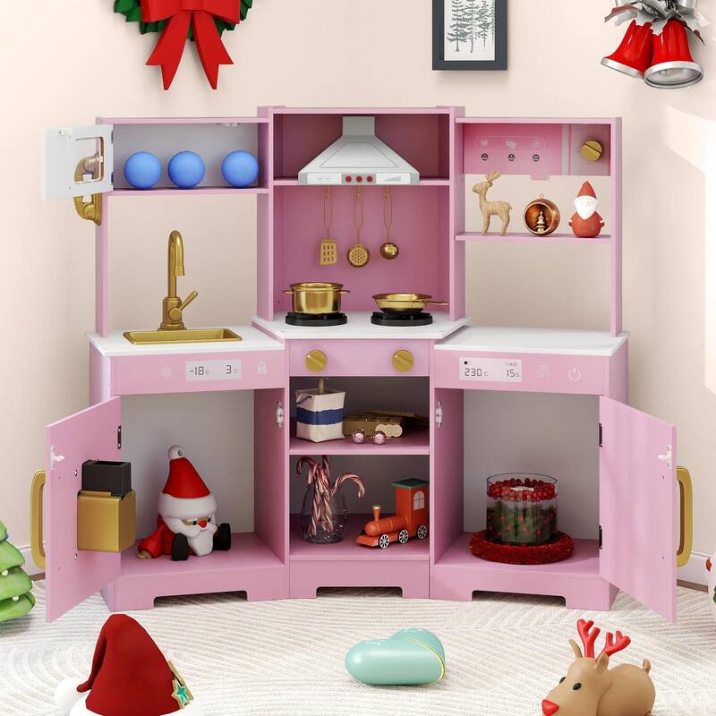 Costway Pretend Play Kitchen for Kids Toddler Aged 3+ Wooden Toy Set - See Details