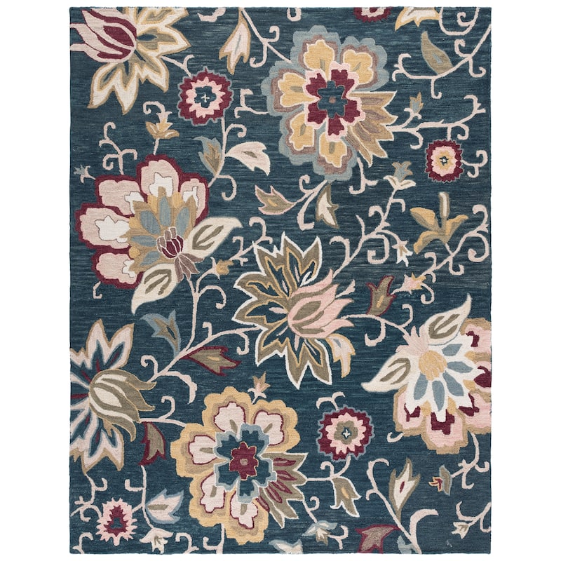 SAFAVIEH Handmade Blossom Katerinka Wool Rug - 9' x 12' - Navy/Red