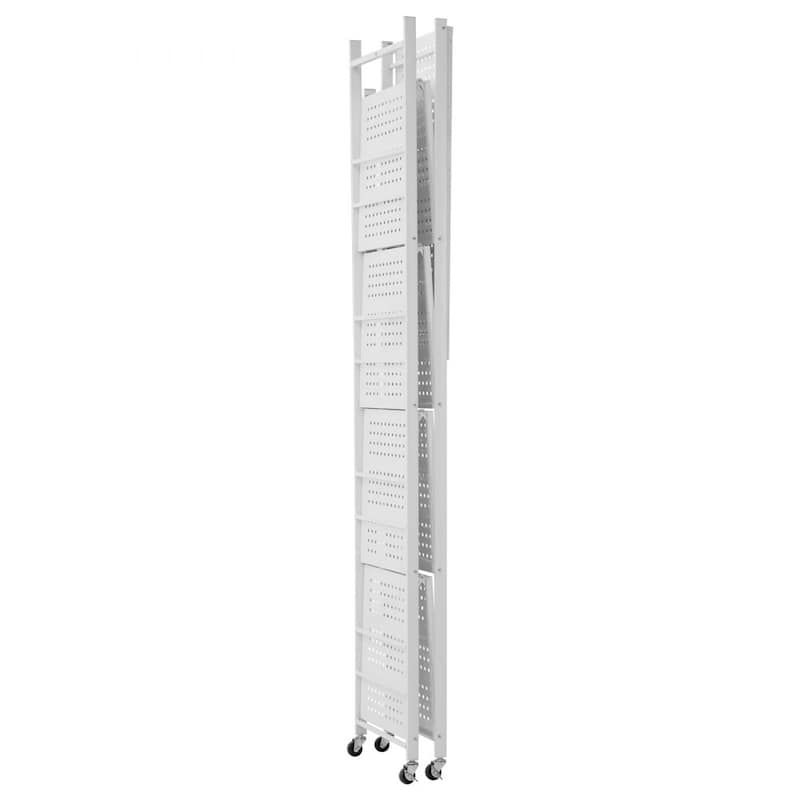 White Carbon Steel Folding Garage Storage Shelf with Wheels and 750 lbs Capacity - 14 x 32 x 72 in
