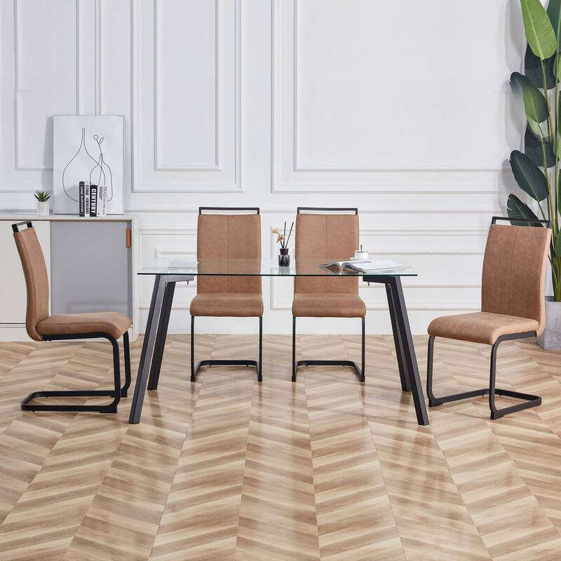 Modern Dining Chair Set of 4, High Back Upholstered Side Chair with C-Shaped Tube Metal Legs Office Chair, Club Guest Chair