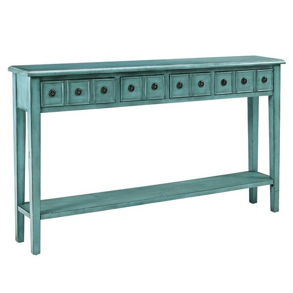 Powell Sadie Teal Wood Long Entryway Console Table Overstock 14046132