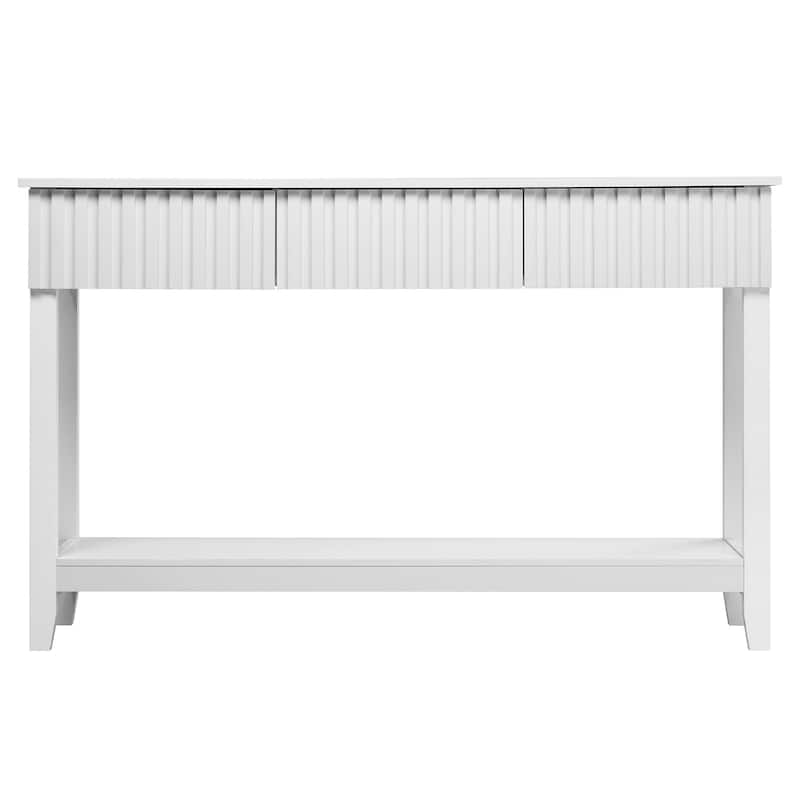 White MDF Console Table with 3 Drawers and Lower Open Storage Shelf - 51.2 x 11.8 x 32 in - White