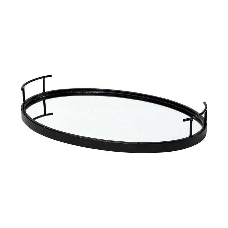 Ansel Black Metal Mirrored Bottom Oval Serving Tray - 20.1L x 14.0W x 2.9H - 20.1L x 14.0W x 2.9H - Black