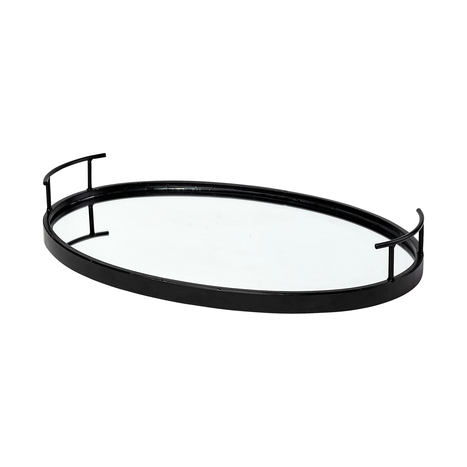 Mercana Ansel Black Metal Mirrored Bottom Oval Serving Tray - 20.1L x 14.0W x 2.9H