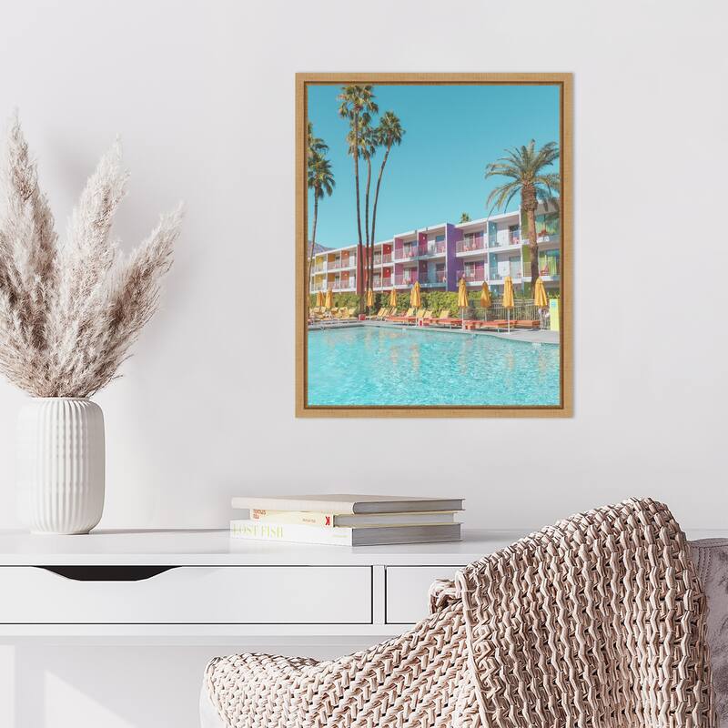 Saguaro Hotel Poolside by Tom Windeknecht Framed Canvas Wall Art Print - Sylvie Natural