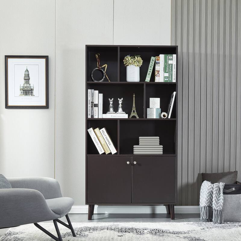 Bookcase,Bookshelf with Doors - Coffee
