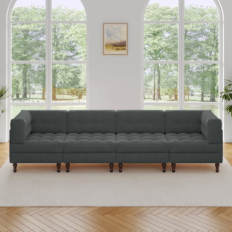 UIXE 4-Piece Corduroy Upholstered Modular Sectional Sofa for Living Room