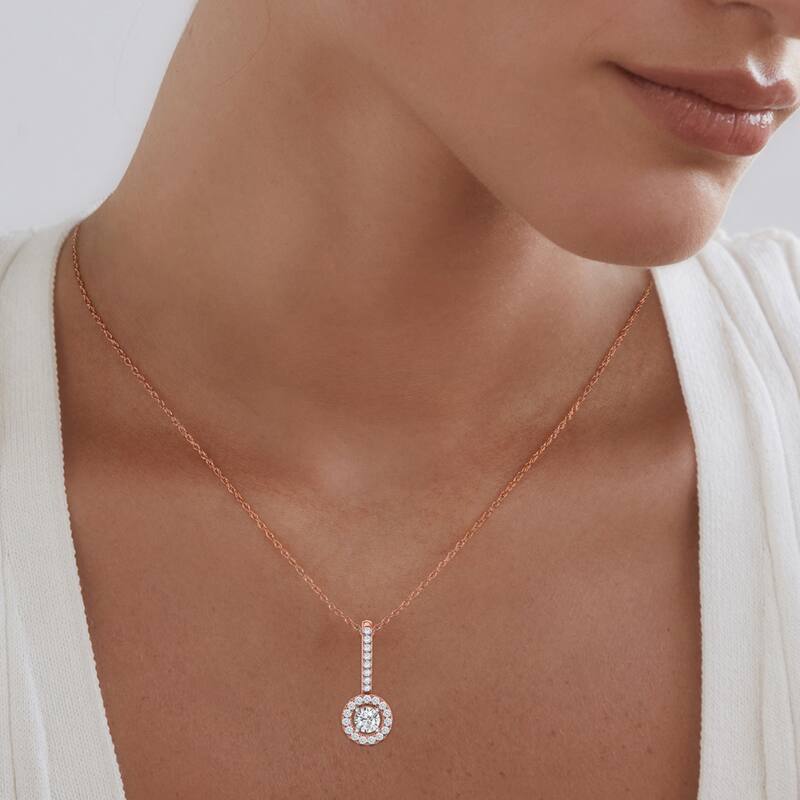 IGI Certified 1/4ct TDW Diamond Halo Pendant Necklace in 10K Gold for Women