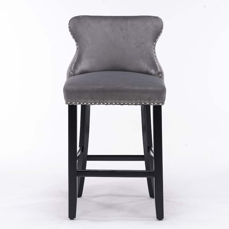 Wing-Back Barstools with Button Tufted Decoration and Wooden Legs, Leisure Style Bar Chairs,Bar stools, Set of 2