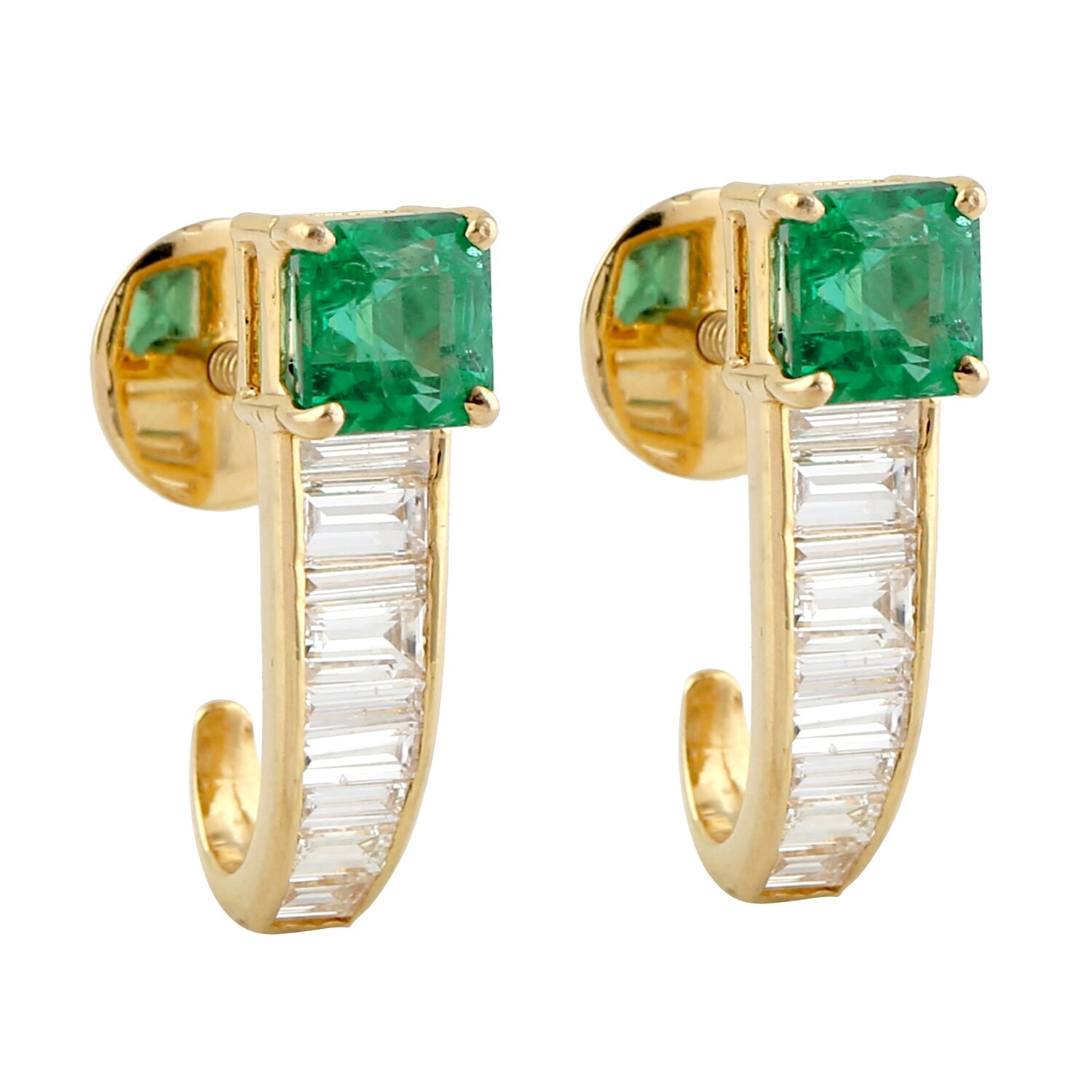 18k Yellow Gold Natural Diamond Stud Earrings Emerald Gemstone Jewelry Black Friday Sale Overstock 31960297