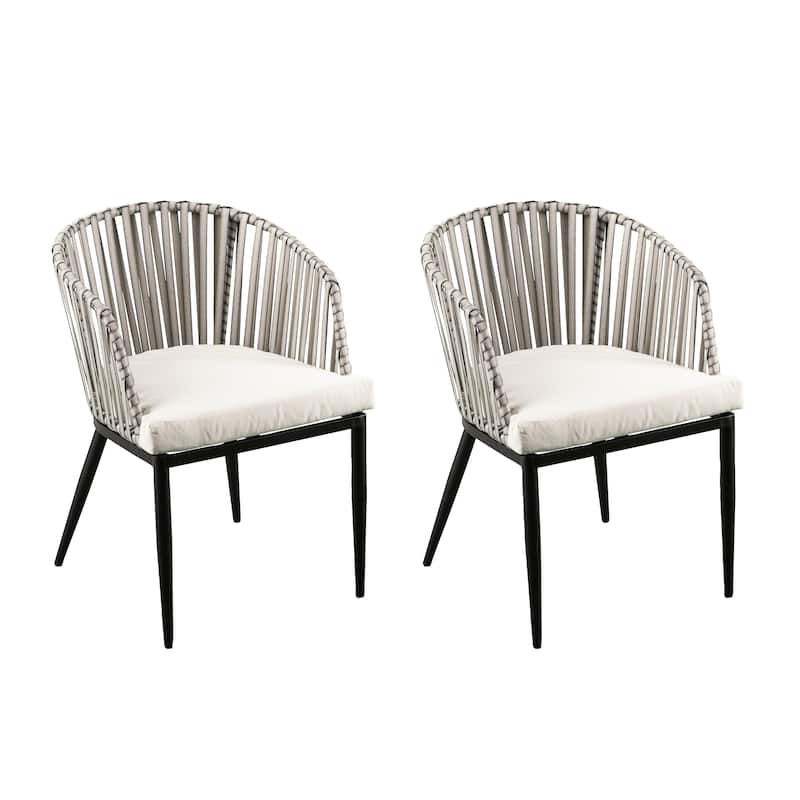 SEI Furniture Millie All-Weather black Metal Gray Wicker Patio Chairs with Cushions and Deep Seating (Set of 2)