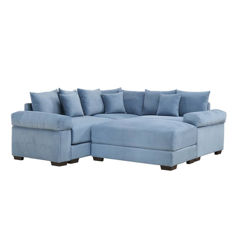 GDFStudio - Corduroy 3-Seater 79.1" Cloud Modular Sectional Couch with Ottoman