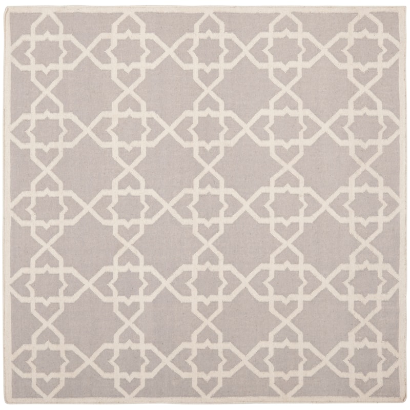 SAFAVIEH Handmade Flatweave Dhurries Tjanka Modern Wool Rug - 8' Square - Grey/Ivory