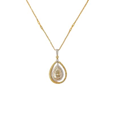 Kobelli 2.45 Carat Natural Fancy Yellow Diamond GIA Certified 18k Solid Two-Tone Gold Orbit Halo Pear Circuit Necklace - White