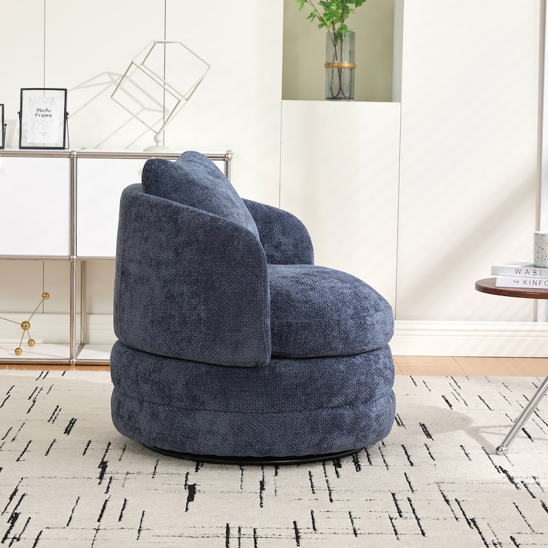 30"W Modern Round 360°Swivel Barrel Accent Chair with Pillow, Chenille Upholstered Comfy Barrel Armchair, Single Sofa Chair
