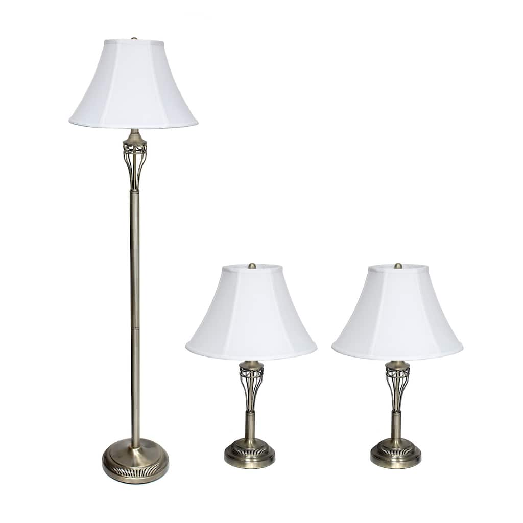 25.5 in. Bronze Finish Table Lamp Set with White Shade, 3 Piece Set for Living Room
