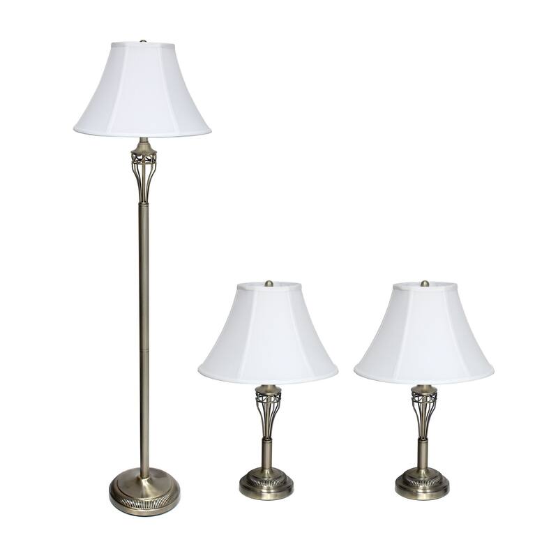 25.5 in. Bronze Finish Table Lamp Set with White Shade, 3 Piece Set for Living Room