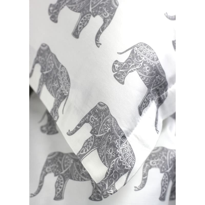 Printed Design Cotton Collection 400 Thread Count Grey Elephants Duvet Set
