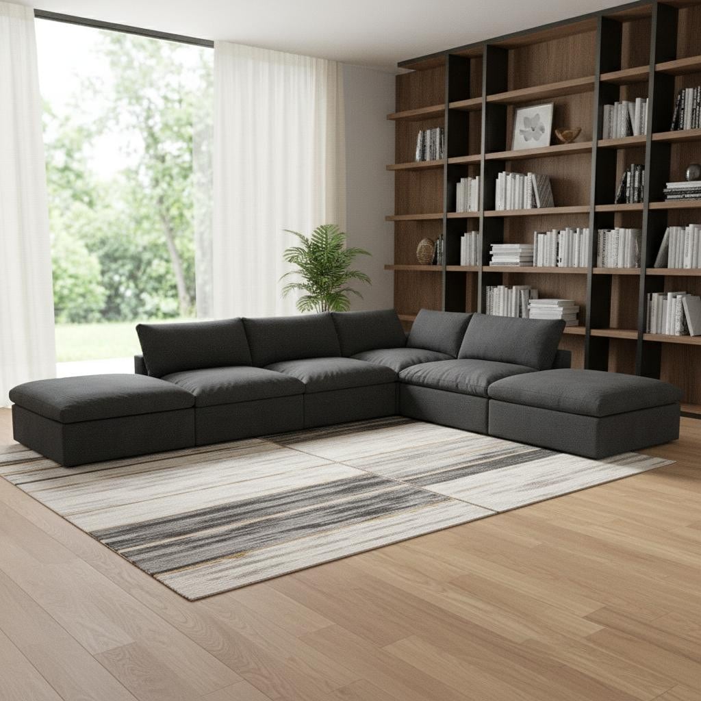 HomeRoots 160" Black Linen Blend Modular Armless Sofa With Ottomans And Storage