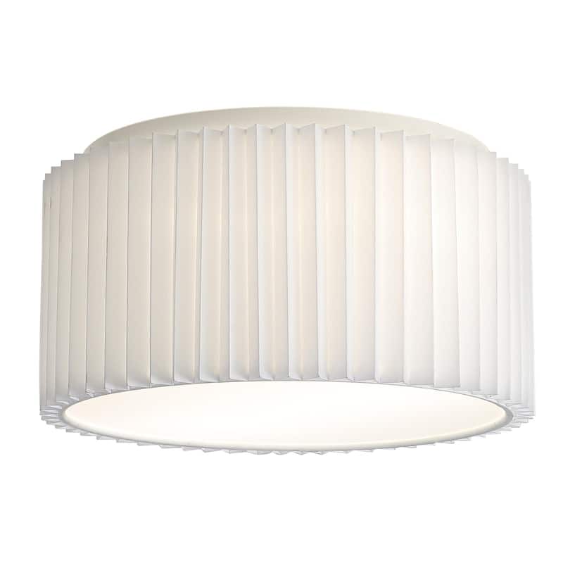 2-Light Modern Fabric Flush Mount Ceiling Light with Pleated Drum Shade - White