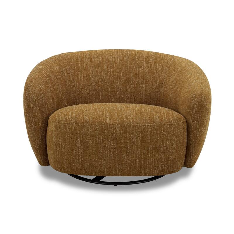 Reno Nori 47 Inch Swivel Accent Chair, Yellow Polyester, Solid Poplar Wood