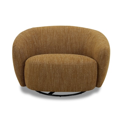 Reno Nori 47 Inch Swivel Accent Chair, Yellow Polyester, Solid Poplar Wood
