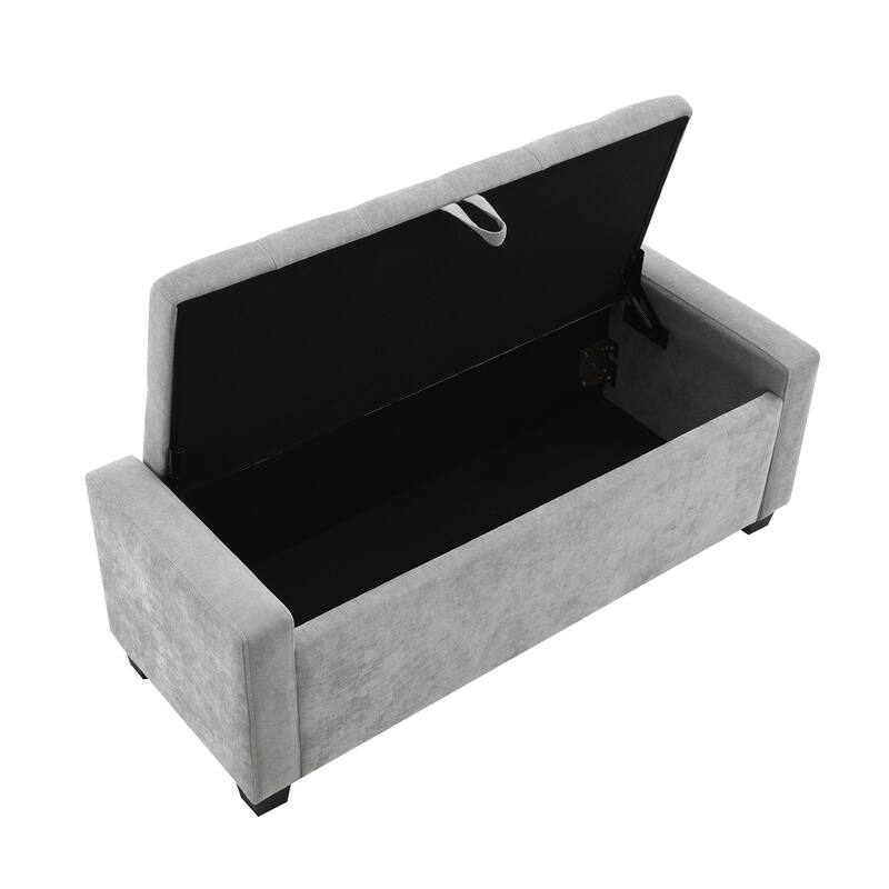 48" Ottoman with Storage, Storage Ottoman Bench with Safety Hinge, Upholstered Bench with Seating, Hold up to 350 lb, Light Grey