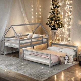 Separate Bunk Bed,2 Separate Beds,Twin over Full House Bunk Bed with Built-in Ladder