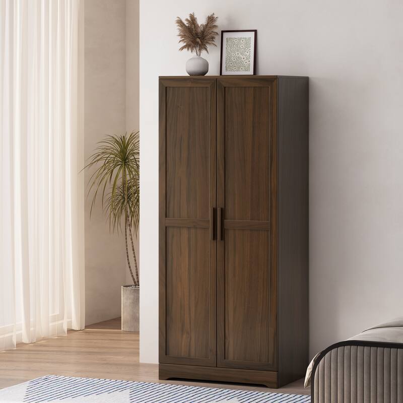 2-Door Wardrobe with Hanging Rods and Shelves - Spacious Bedroom Armoire Clothes Storage Cabinet, Folding Area and Hanging Area